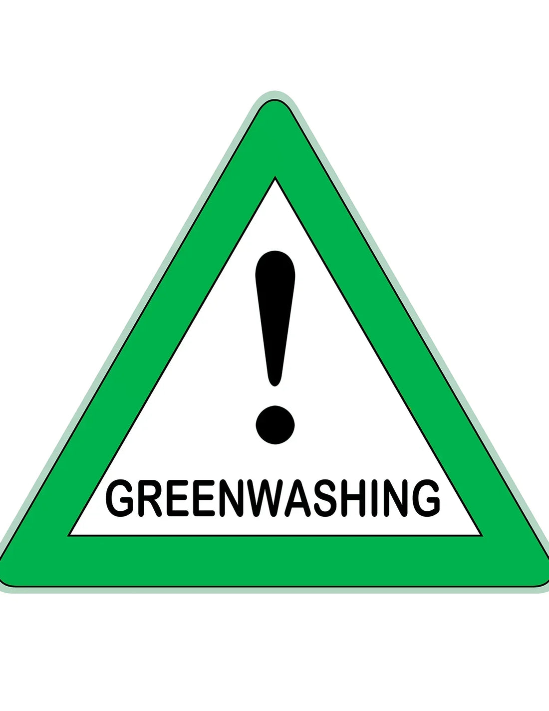 Green triangular warning sign with black exclamation mark and text Greenwashing, resin wall art, epoxy resin wall art